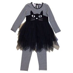 Bonnie Jean Girls 2-Pc Legging Set Black Cat Tutu Striped Halloween Outfit